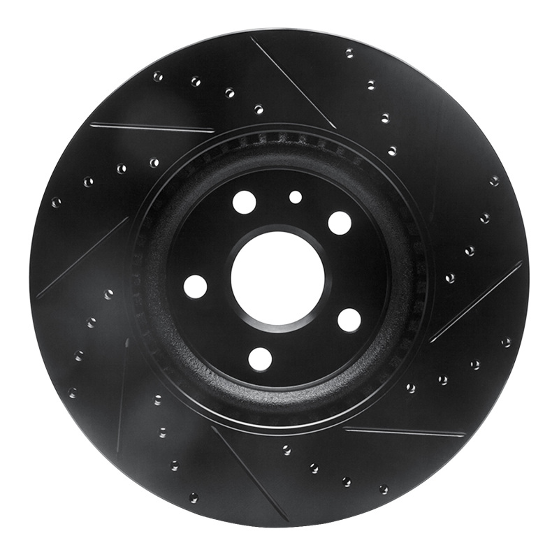 Cadillac CTS Brake Rotor (1) - Front Left - R1 Concepts - Drilled & Slotted - Black - `08-`17